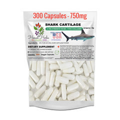 Pure Shark Cartilage Caps - Xtra Strength - Type II Collagen Powder - Connective Tissue and Joints - Honest Herbs -  300 Veggie Caps