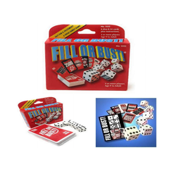 Fill or Bust Game Bundle -  Family Fun Game Night - Game, Extra Dice, Extra Playing Cards