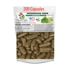 Pure Wormwood Herb Caps - No Fillers - Wild Crafted - Dried Herbal Worm Wood Artemisia Absinthium - Cleanse - Honest Herbs - 200 Veggie Caps
