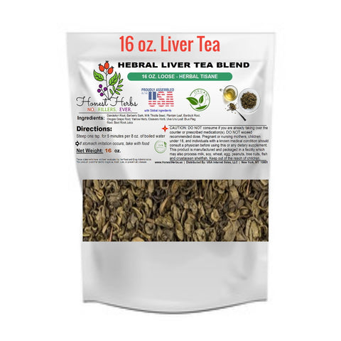 Liver Herbal Tea Blend – [C]affeine-Free – Herbal Tisane – Loose – Earth Kosher – Dandelion Root, Burdock, Grape Root, Beet Juice, Cleavers, Milk Thistle – Honest Herbs – 16 oz (454 grams)