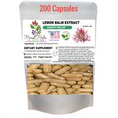 Lemon Balm Extract Caps – Natural Calm, Stress, Mental Clarity – Honest Herbs – 200 Veggie Caps
