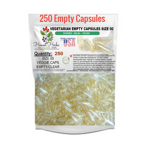 Empty Capsules - Vegan - Vegetarian - Kosher & Halal - Size 00 - Clear - High Quality - 250 pcs.
