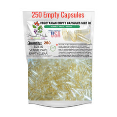 Empty Capsules - Vegan - Vegetarian - Kosher & Halal - Size 00 - Clear - High Quality - 250 pcs.