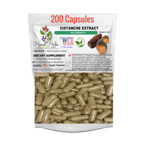 Cistanche Tubulosa 10:1 Extract Caps - 10 Times Strength - Water Extraction Process -  Honest Herbs - 200 Veggie Caps