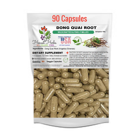 Dong Quai Root (Angelica Sinensis) - Vegan & Kosher Parve - Responsibly Wildcrafted - Honest Herbs - 500mg - 90 Veggie Caps