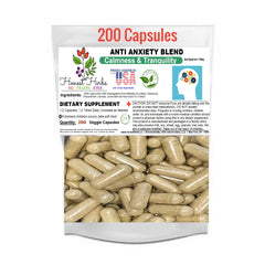 Anxiety & Stress Relief Blend - Ashwagandha Root, Chamomile, Damiana, Kava Kava 10:1 Extract, Lemon Balm, Passionflower - Honest Herbs - 450mg - 200 Veggie Caps