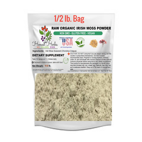 Organic Irish Sea Moss Powder - Chondrus Crispus - Raw, Vegan, Non GMO - Honest Herbs - 1/2 lb.