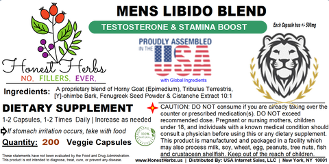Mens Libido Blend - Boost For Stamina, Testo, Over All Well-Being - 200 Veg Caps