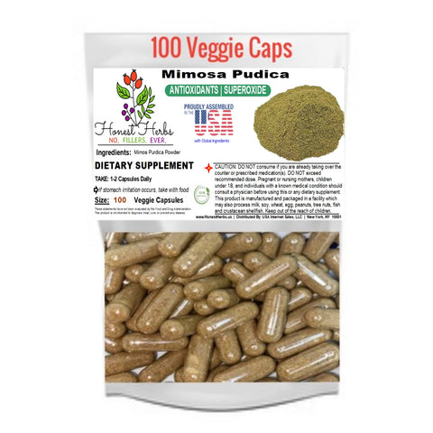 Mimosa Pudica Seed [P]owder Veggie Caps - Antioxidants - No Fillers - Honest Herbs - 500mg, 100 Caps