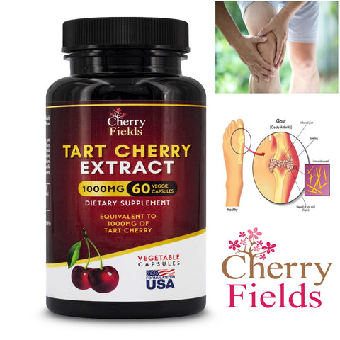 Cherry Fields Tart Cherry Extract 1000 MG Uric Acid Lowering Formula - Premium Cleanse & Flush - Joint Pain Relief - USA Made
